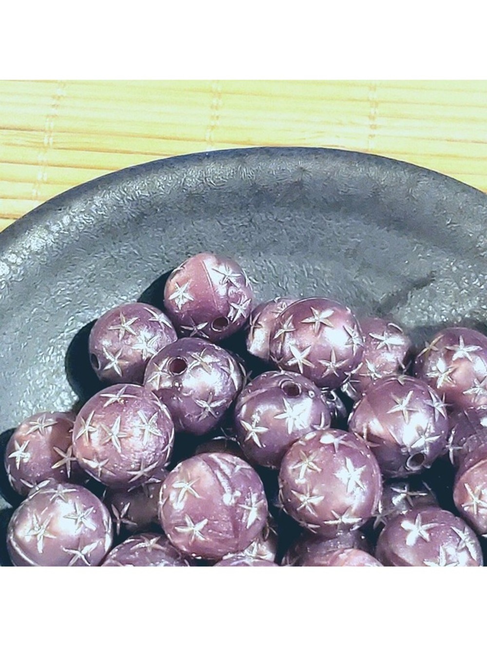 10 Vintage Retro Mauve Silver Stars 12mm Round Acrylic Shabby Chic Beads